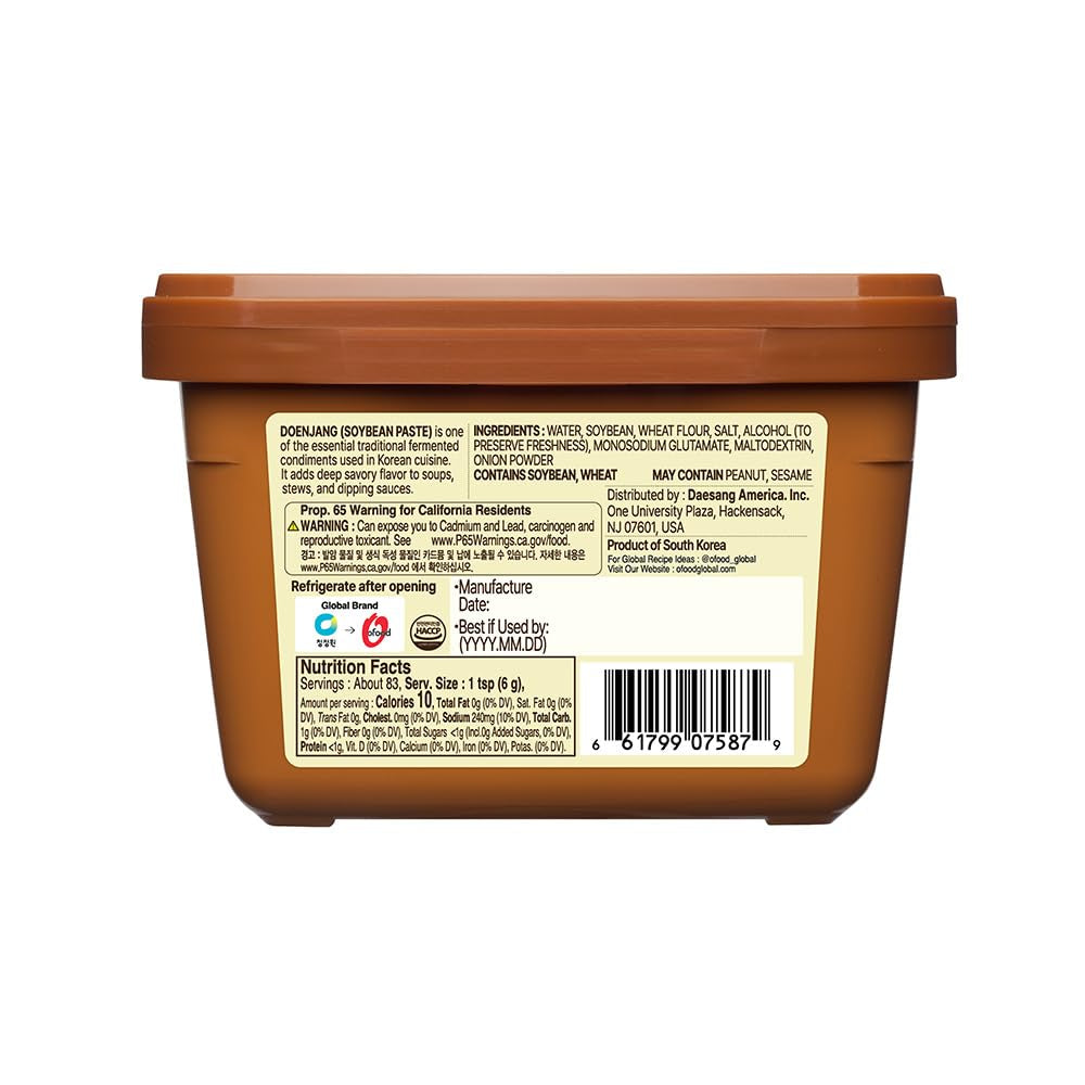 O'Food Doenjang, Premium Korean Traditional Soybean Paste, Naturally Fermented, Rich Umami Flavor, Authentic Korean Miso, Perfect for Doenjang Jjigae Soup Base [Original, 1.1 Lb (500G)]