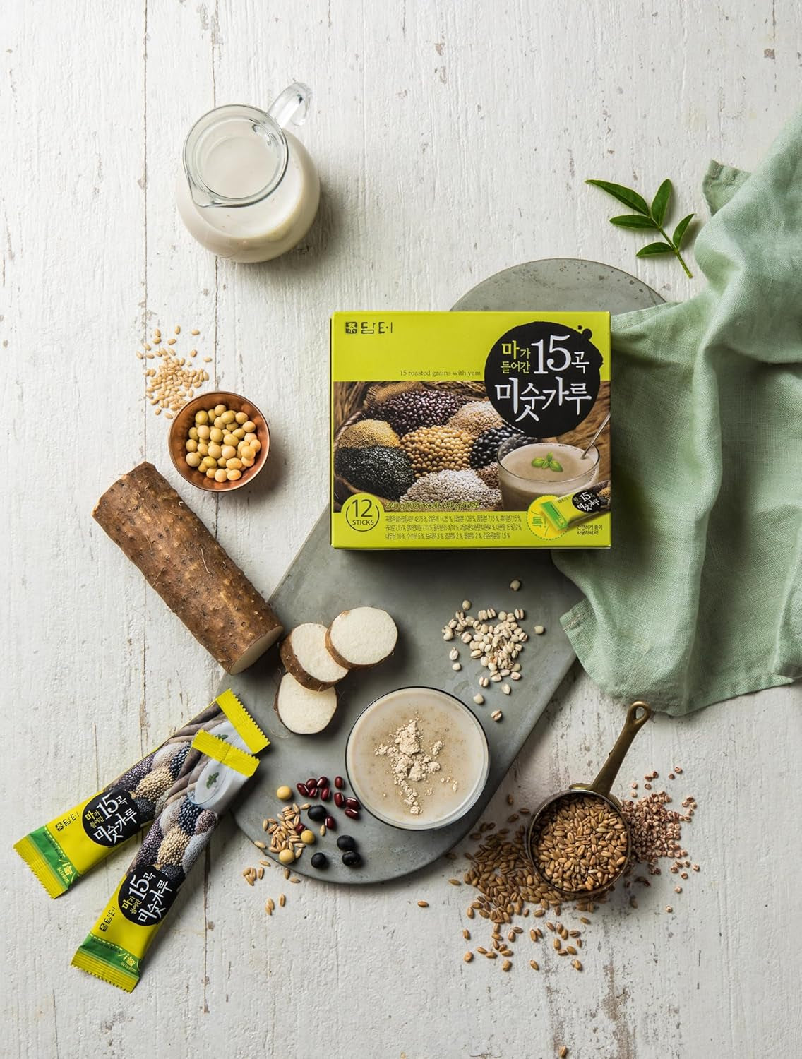 Damtuh Korean 15 Multi Mixed Roast Grain Powder Meal Replacement Shake – Healthy Breakfast Drink, Nutritious Grain Misugaru, 20G X 40 Sticks