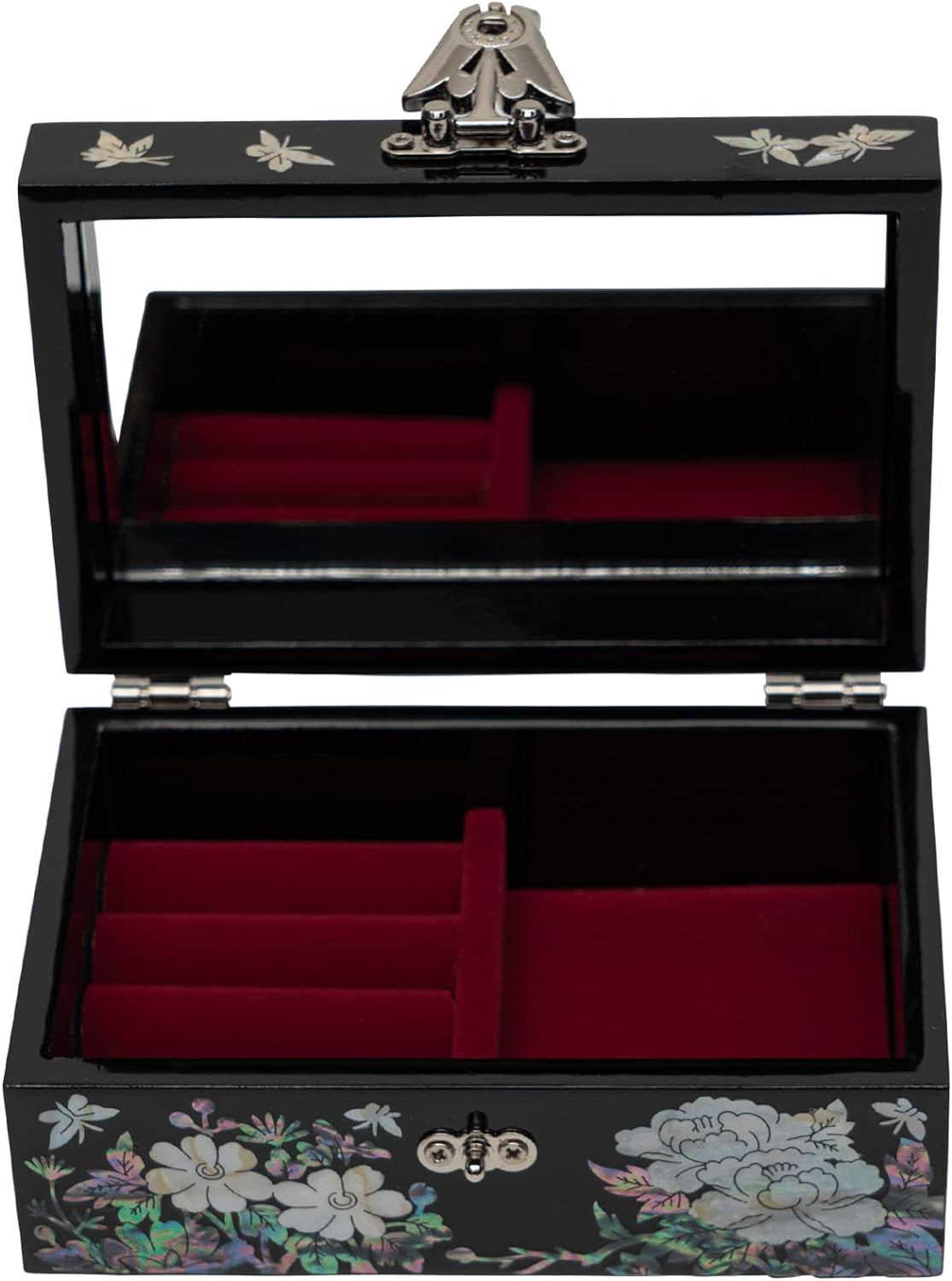 February Mountain Luxury Mother of Pearl Jewelry Box – Handcrafted Korean Keepsake Box with Floral and Butterfly Design, Ideal Christmas and Birthday Gift for Women, Mom, Sister, Wife, or Grandma