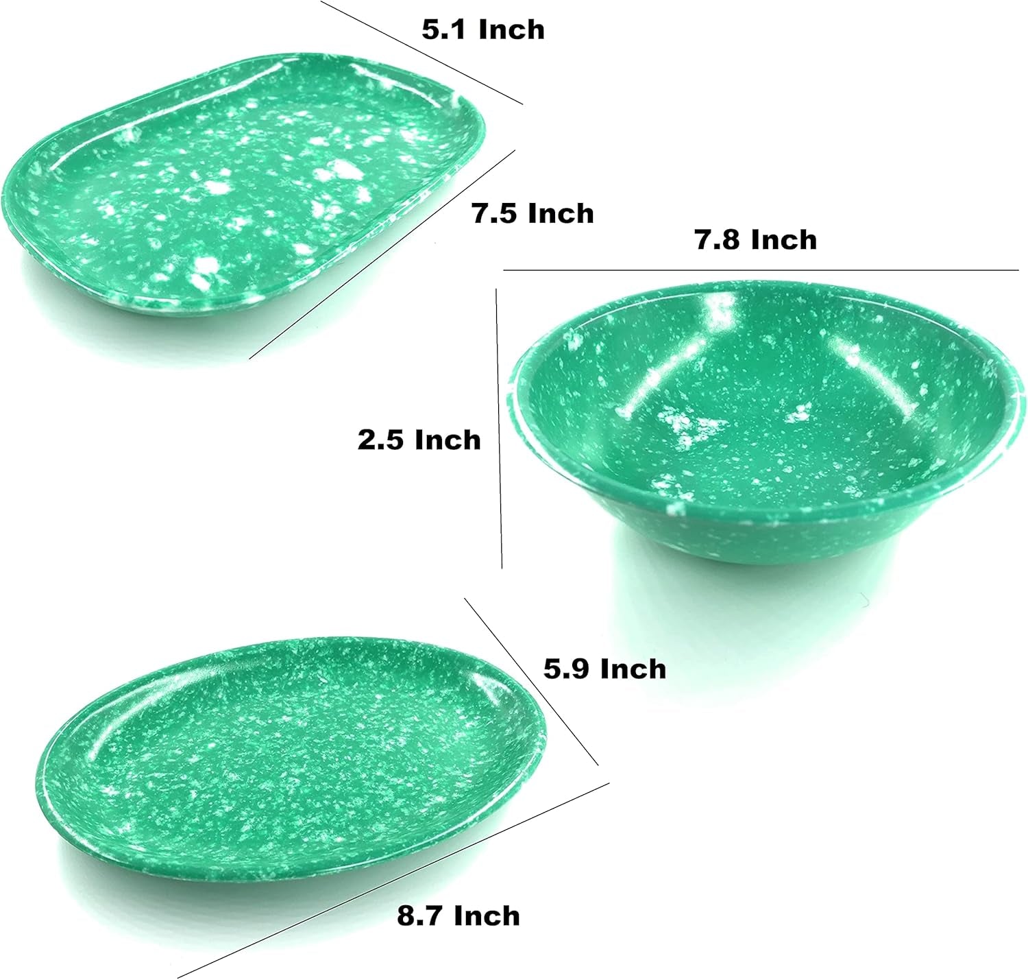 Korean Tteokbokki Set, 6 Melamine Traditional Snack Dinnerware, 2 Big Oval Plates, 3 Square Plates and 1 Large Bowl, Indoor and Outdoor Party Dish, Break-Resistance