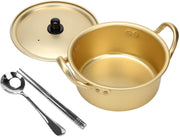 Korean Ramen Cooking Pot, AHIER Korean Ramen Noodle Pot with Lid, Spoon and Chopsticks (1Pair), Fast Heating for Kitchen Cookware (Double Handle) (6.3In)