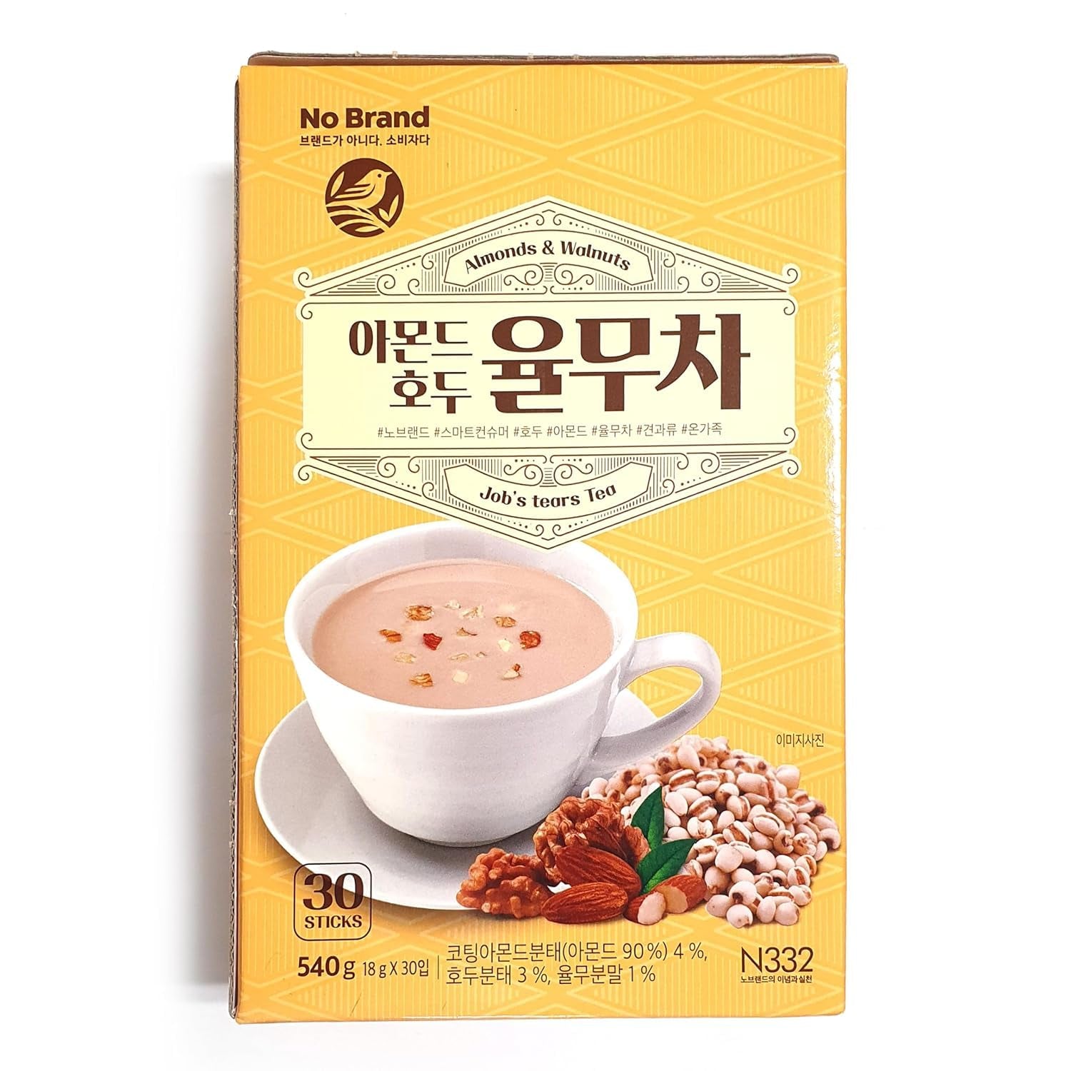 LENITH Korean Almond Walnut Job’S Tear Tea Yulmu Cha Powder Meal Replacement Shake Breakfast Simple Meal 30T 율무차/Total 540G