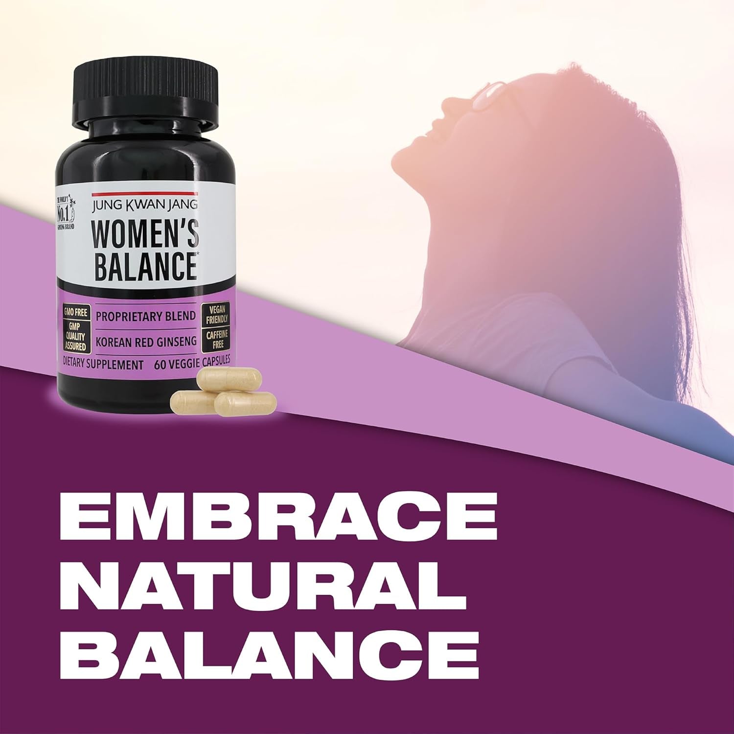 Jungkwanjang Women'S Balance with Korean Red Ginseng for Energy Level, Digestive System, and Cognitive Health Supplement, 60 Capsules
