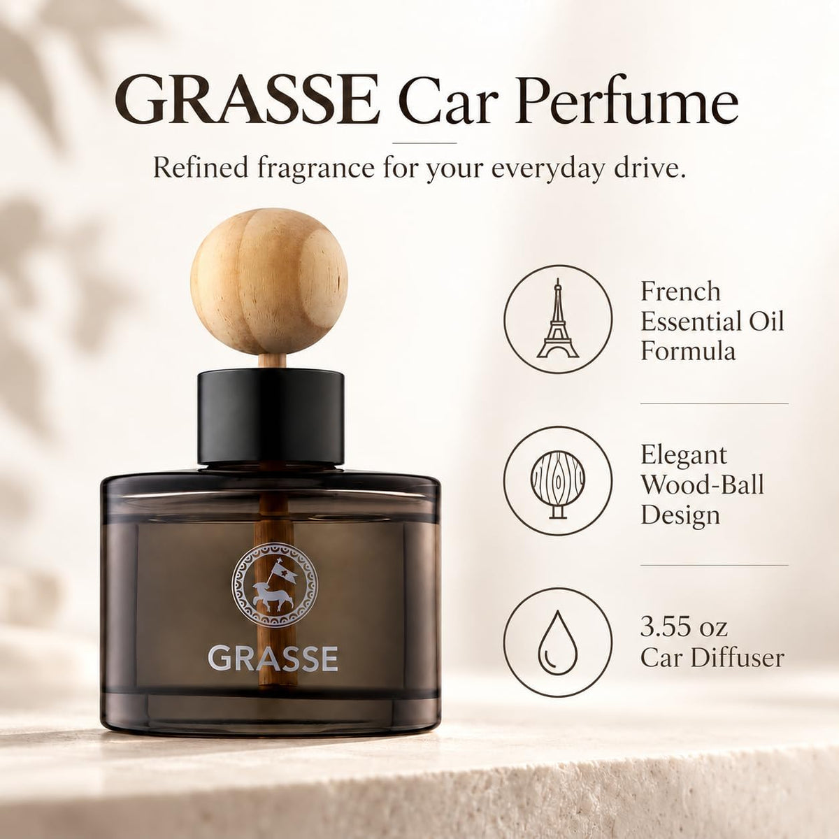 Bullsone Grasse Diffuser, Natural Car Air Fresheners, Luxury Car Perfume - Black Berry & Cherry Scent