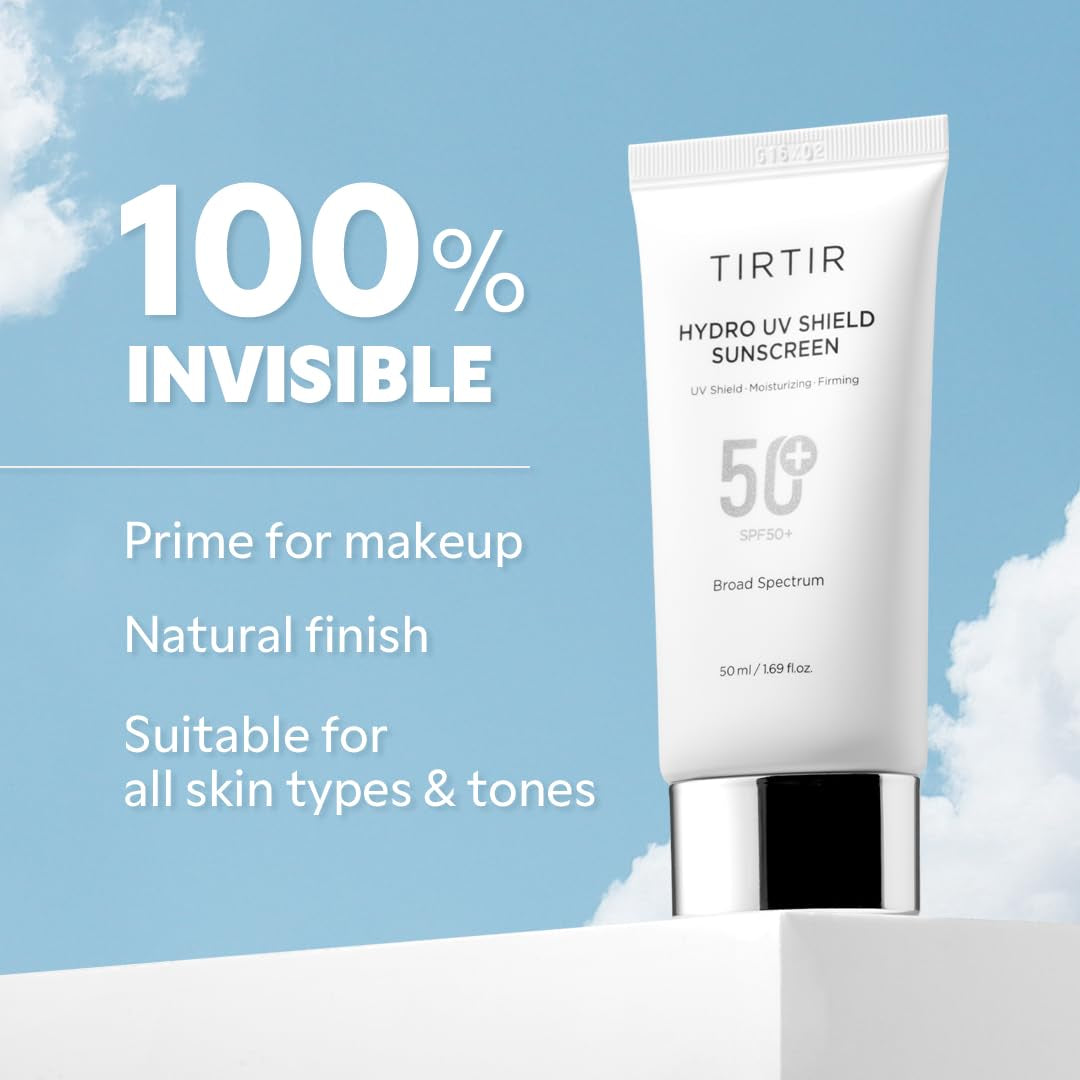 TIRTIR Hydro UV Shield Sunscreen | SPF 50+ Broad Spectrum UVA UVB Korean No White Cast Face Sunblock, 1.69 Fl Oz