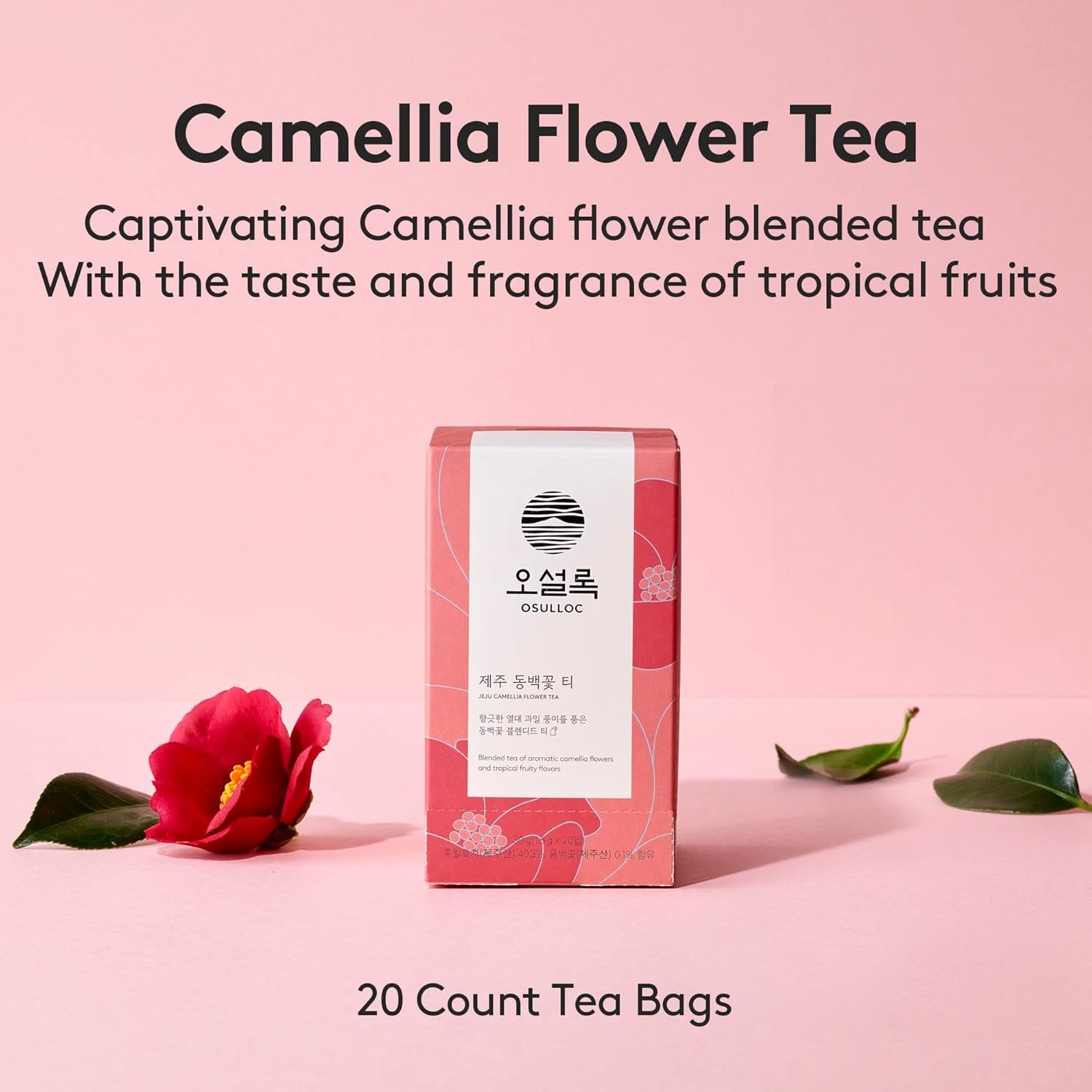 OSULLOC Camellia Flower Tea (Tropical Fruity Flavors), Fruit Tea Blend, Premium Teabags from Jeju Island, 20 Count