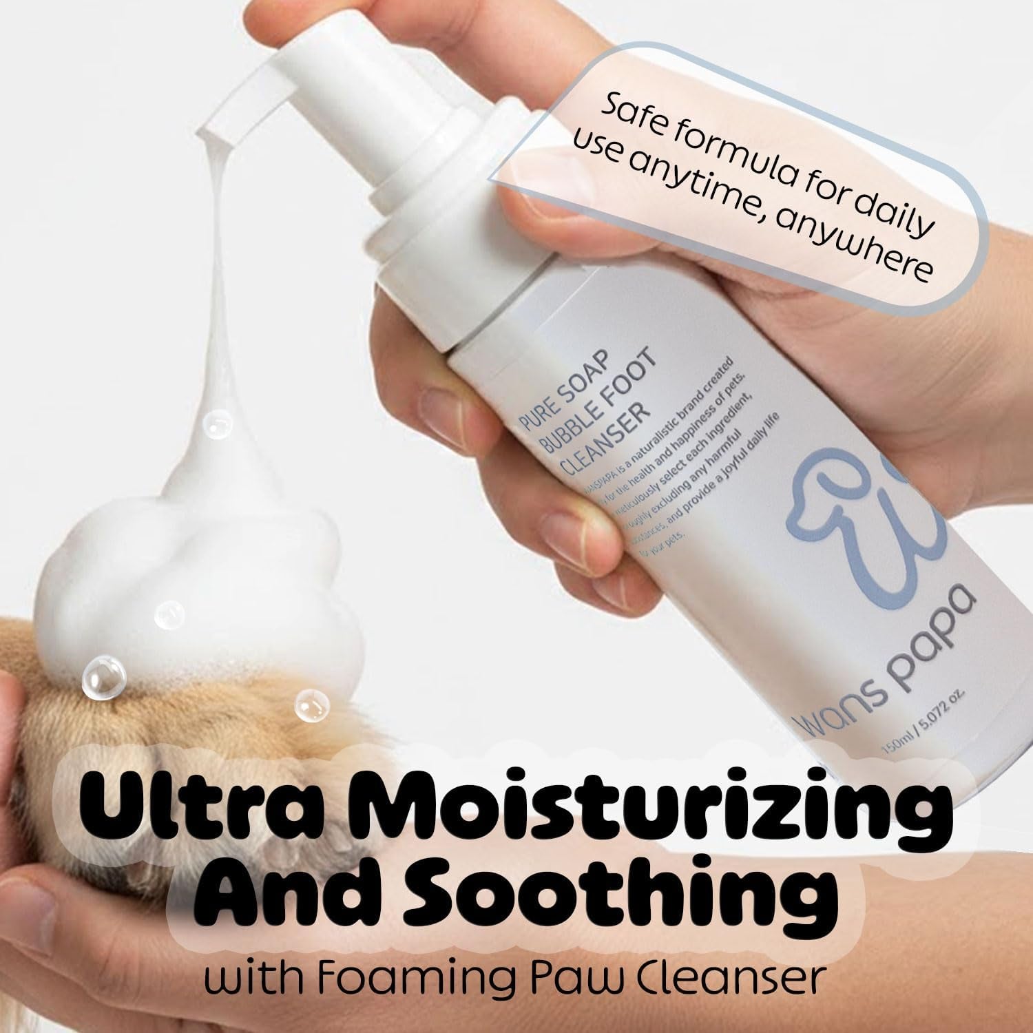 Wanspapa Dog Paw Cleaner | Gentle Pure Soap-Based Rinse-Off Paw Washer for Sensitive Paws | Natural Plant-Based & Residue-Free Formula | Safe for All Dogs, Puppies | Made in Korea | 5.072 Oz / 150Ml