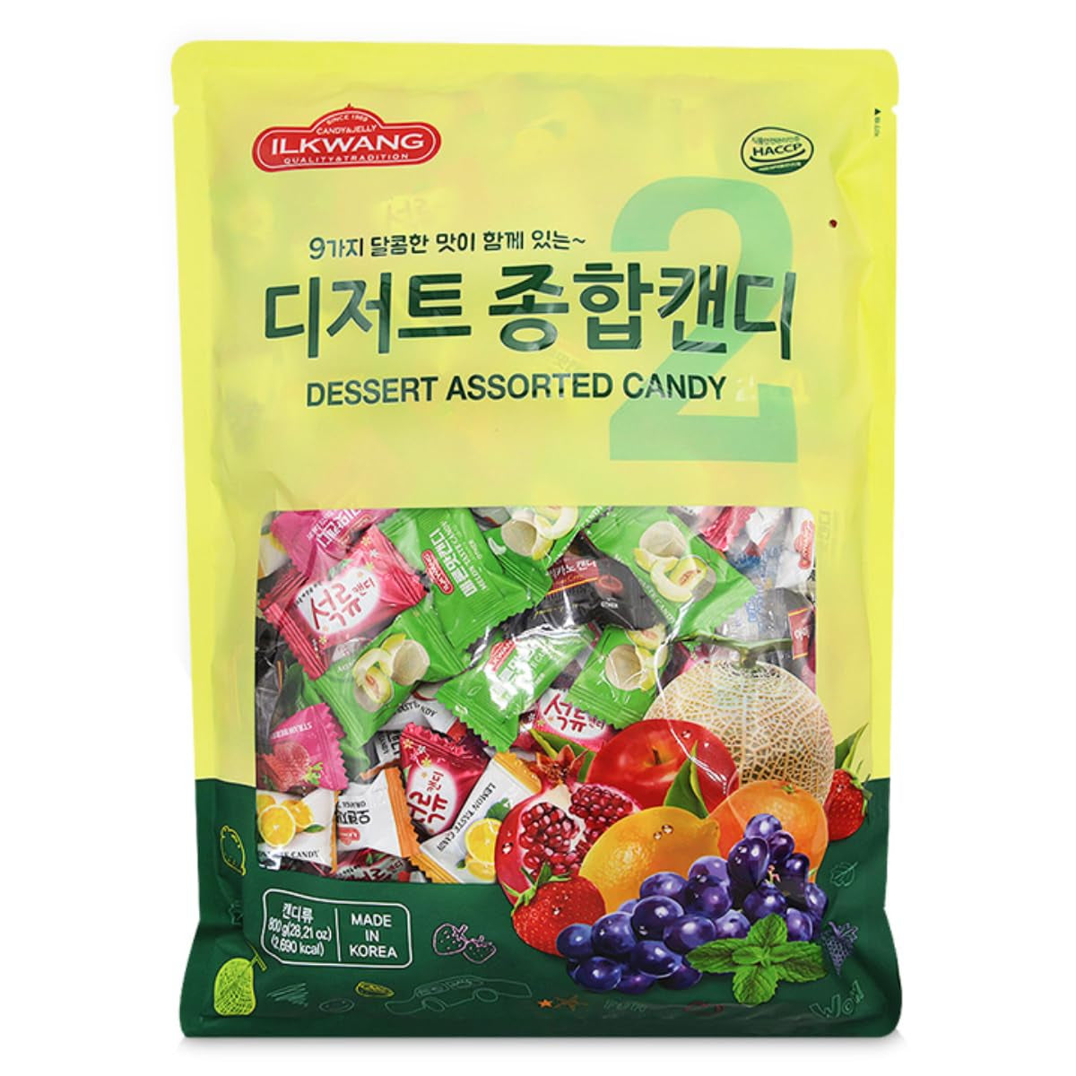 Korean Assorted Fruity Hard Candy, 1.75 Lb Bulk Bag with 200 Individually Wrapped Pieces, 9 Flavor Mix Includes Apple, Strawberry, Orange, Melon, Lemon, Grape, Mint, Americano, and Pomegranate, Variety Pack