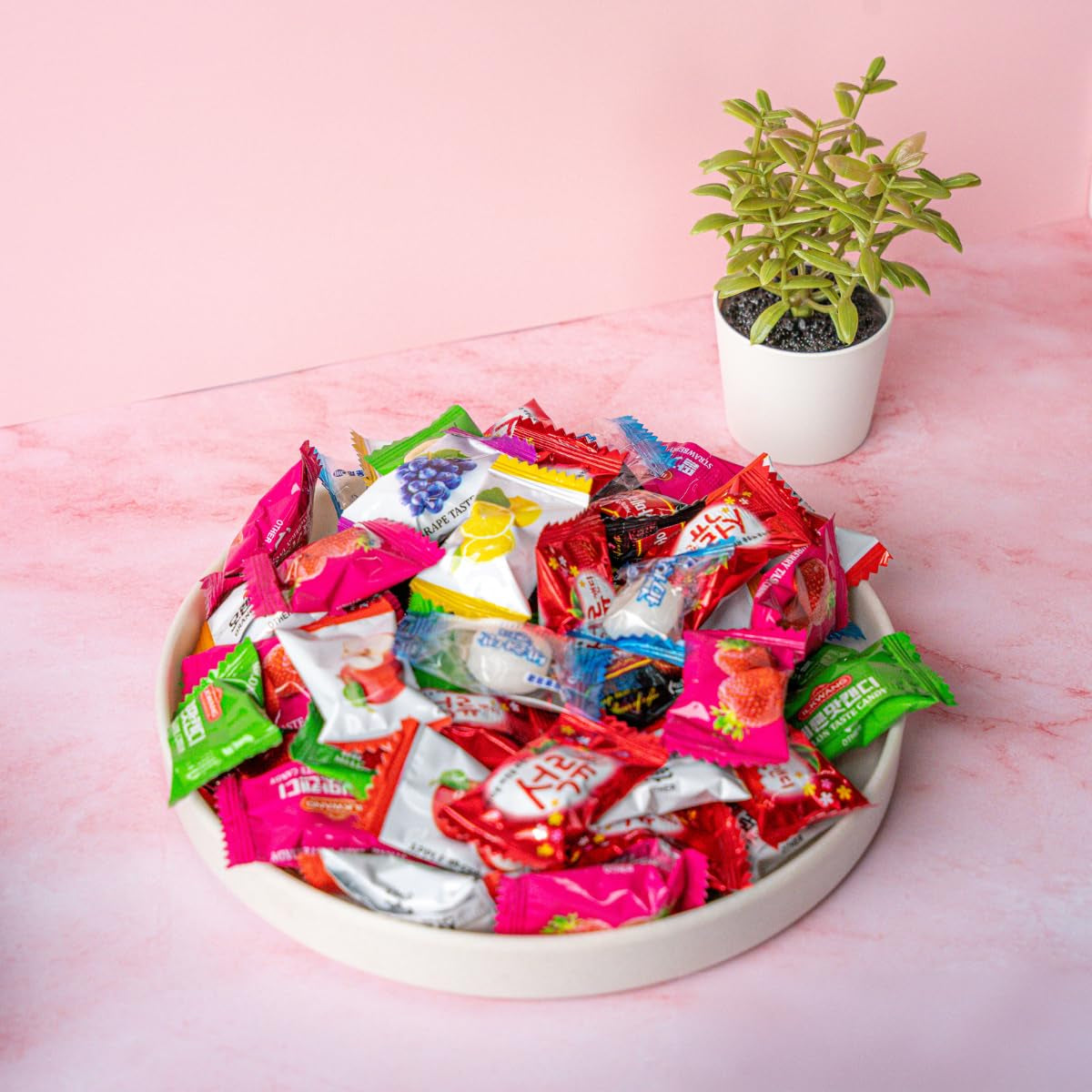 Korean Assorted Fruity Hard Candy, 1.75 Lb Bulk Bag with 200 Individually Wrapped Pieces, 9 Flavor Mix Includes Apple, Strawberry, Orange, Melon, Lemon, Grape, Mint, Americano, and Pomegranate, Variety Pack