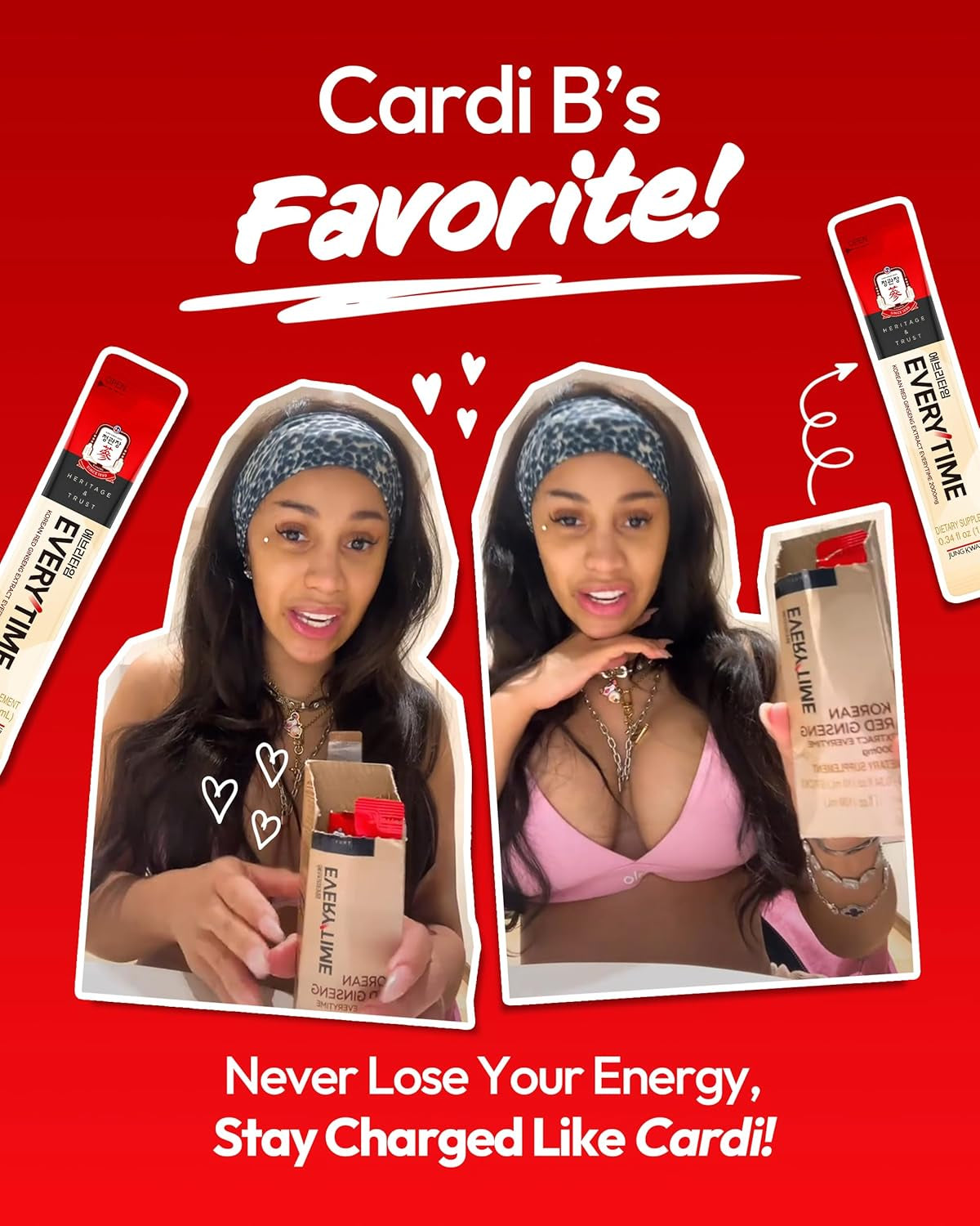 Everytime Energy Boost Korean Red Ginseng Extract Stick 1,000Mg & Honey - Vegan Ginseng Energy Drink Liquid Stick Supplements - Builds Stamina & Immunity No Caffeine (30 Sticks)