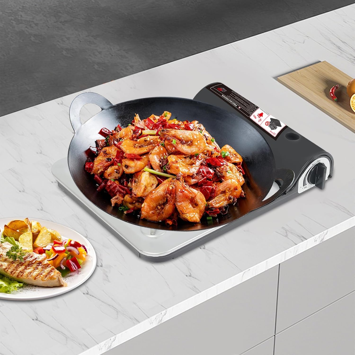 Butane Camping Stove, Portable Butane Burner, Single Burner Camp Stove with Carry Case for Emergencies, Outdoor Cooking, Gatherings, Backpacking, Safety Stop (Silver+Black)