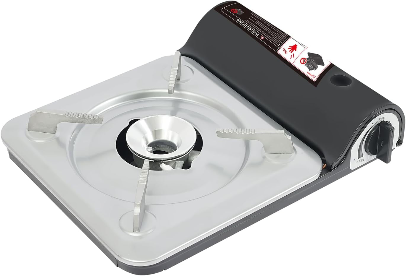 Butane Camping Stove, Portable Butane Burner, Single Burner Camp Stove with Carry Case for Emergencies, Outdoor Cooking, Gatherings, Backpacking, Safety Stop (Silver+Black)