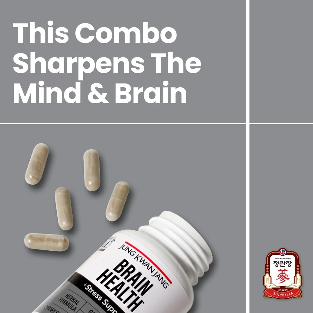 Jungkwanjang Ginkgo Biloba Supplements with American Ginseng for Brain Health Formula, Memory Extra Strength, Focus Booster, Promote Cognitive Function - 30 Capsules for Men and Women