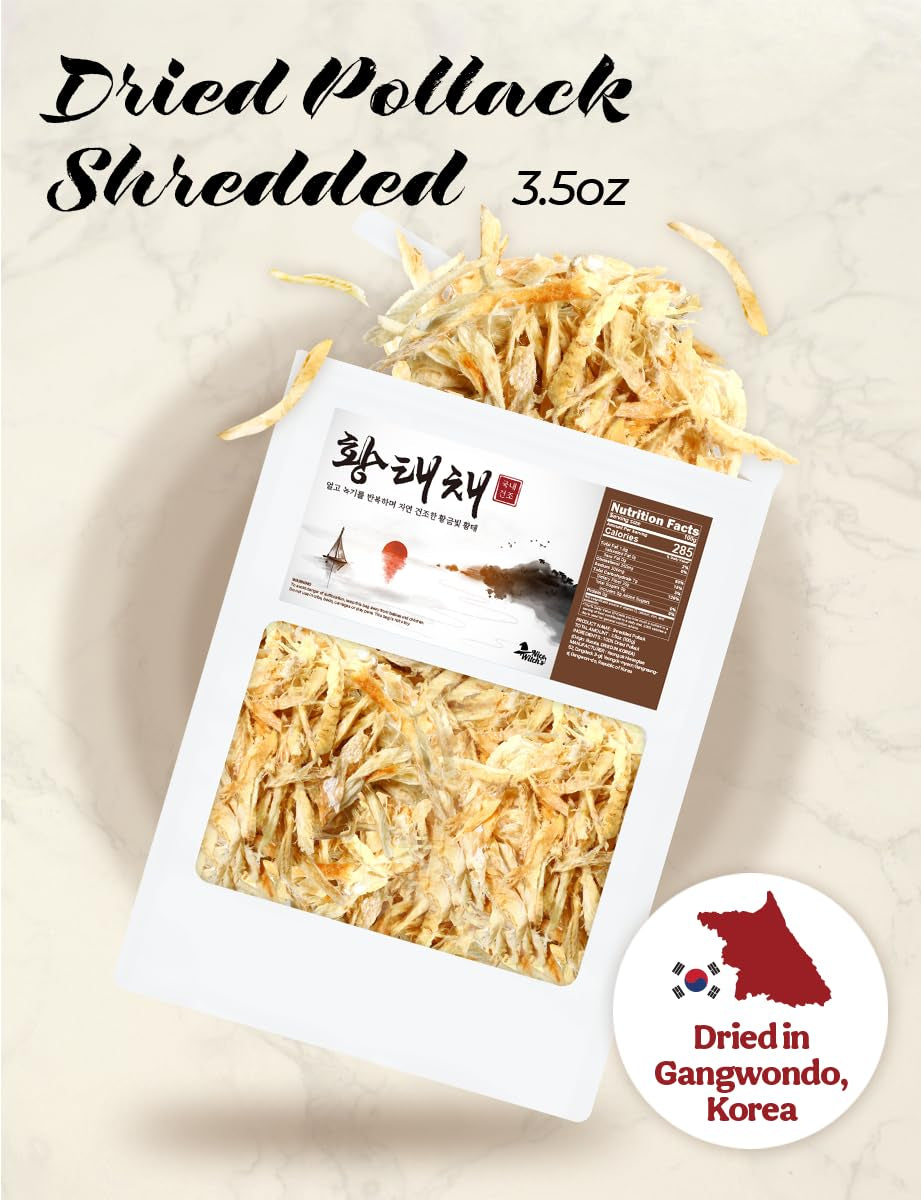 NICE WITCH'S Dried Pollack Shredded 100G / 3.5Oz - Naturally Processed Seafood in Korea 국내건조 황태채