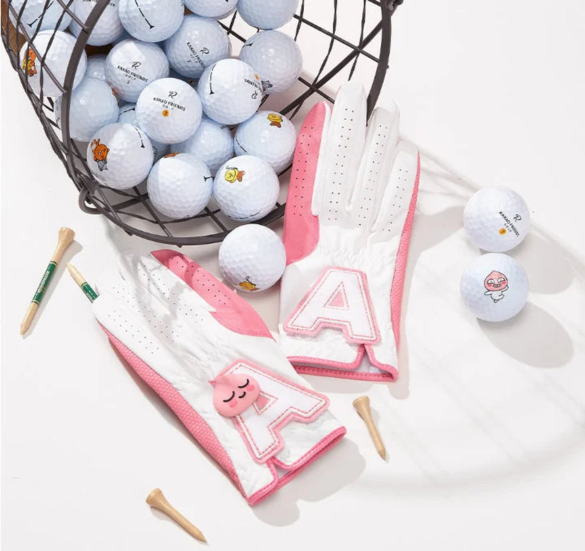 KAKAO FRIENDS GOLF Women'S Two-Handed Synthetic Leather Gloves with Ball Marker - Apeach