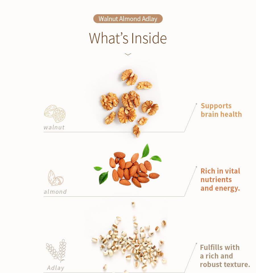 Damtuh Korean Walnut Almond Adlay (Job'S Tear) Powder Meal Replacement Shake – Nutty Breakfast Drink, Misugaru, 18G X 50 Sticks