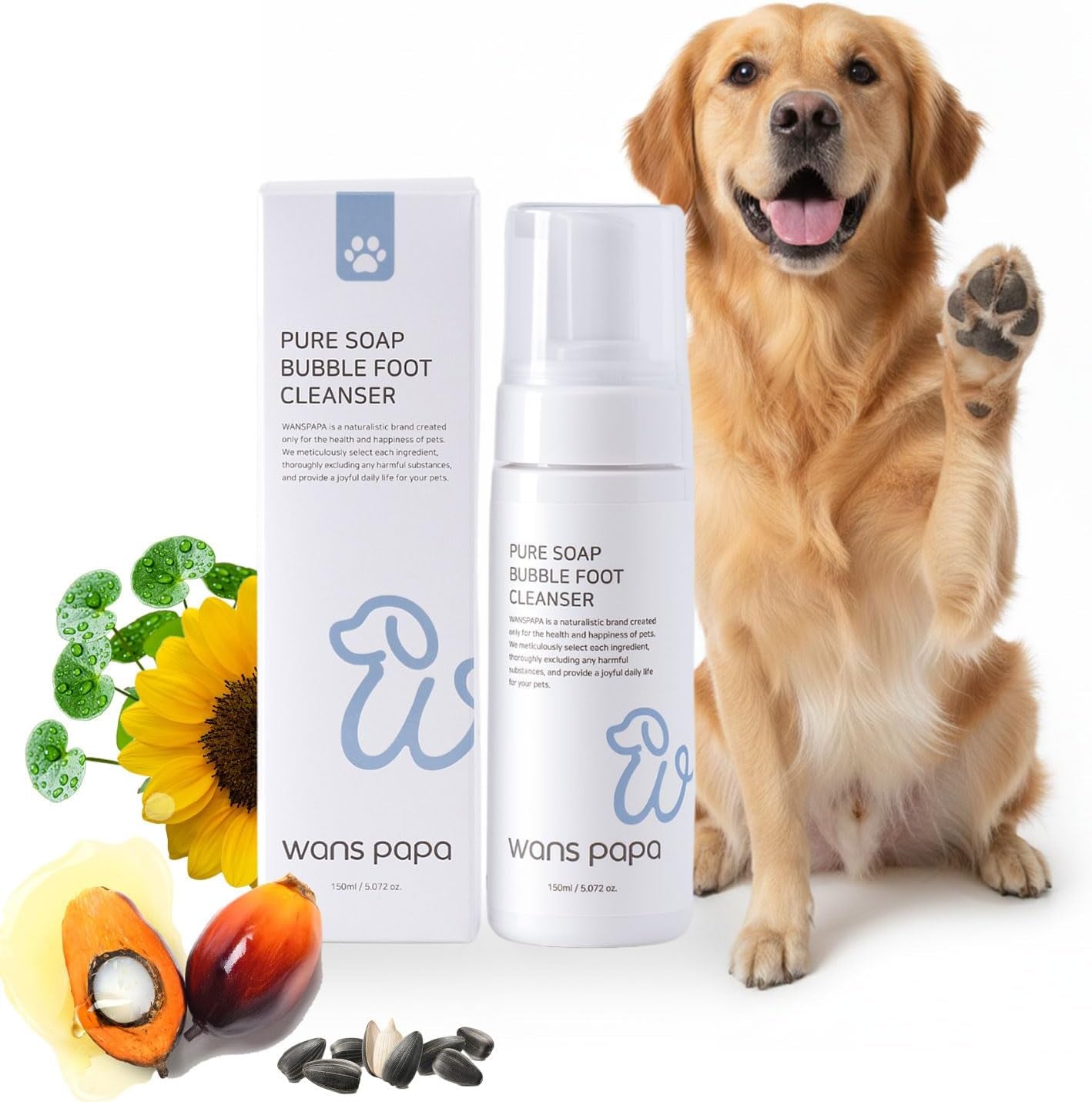 Wanspapa Dog Paw Cleaner | Gentle Pure Soap-Based Rinse-Off Paw Washer for Sensitive Paws | Natural Plant-Based & Residue-Free Formula | Safe for All Dogs, Puppies | Made in Korea | 5.072 Oz / 150Ml