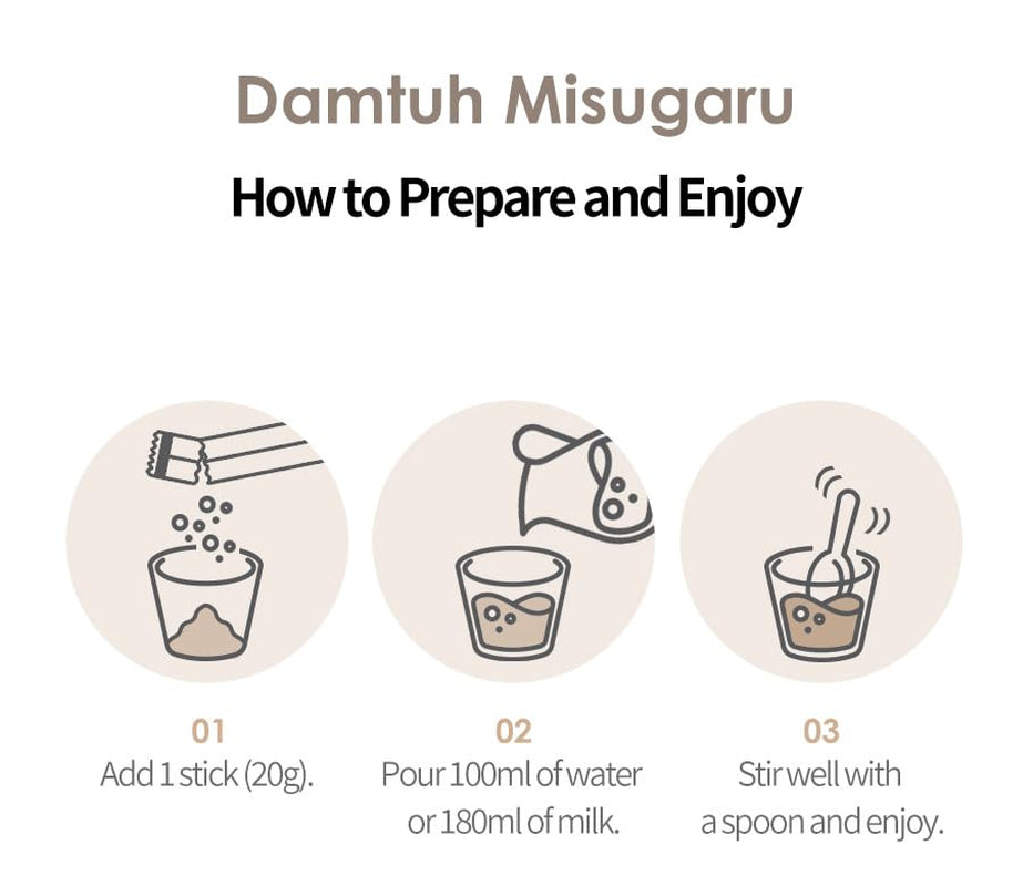 Damtuh Misugaru – Korean Black Mixed Grain Powder Drink, Traditional Multigrain Meal Replacement Shake with Black Rice, Black Beans & Sesame, 20G X 40 Sticks