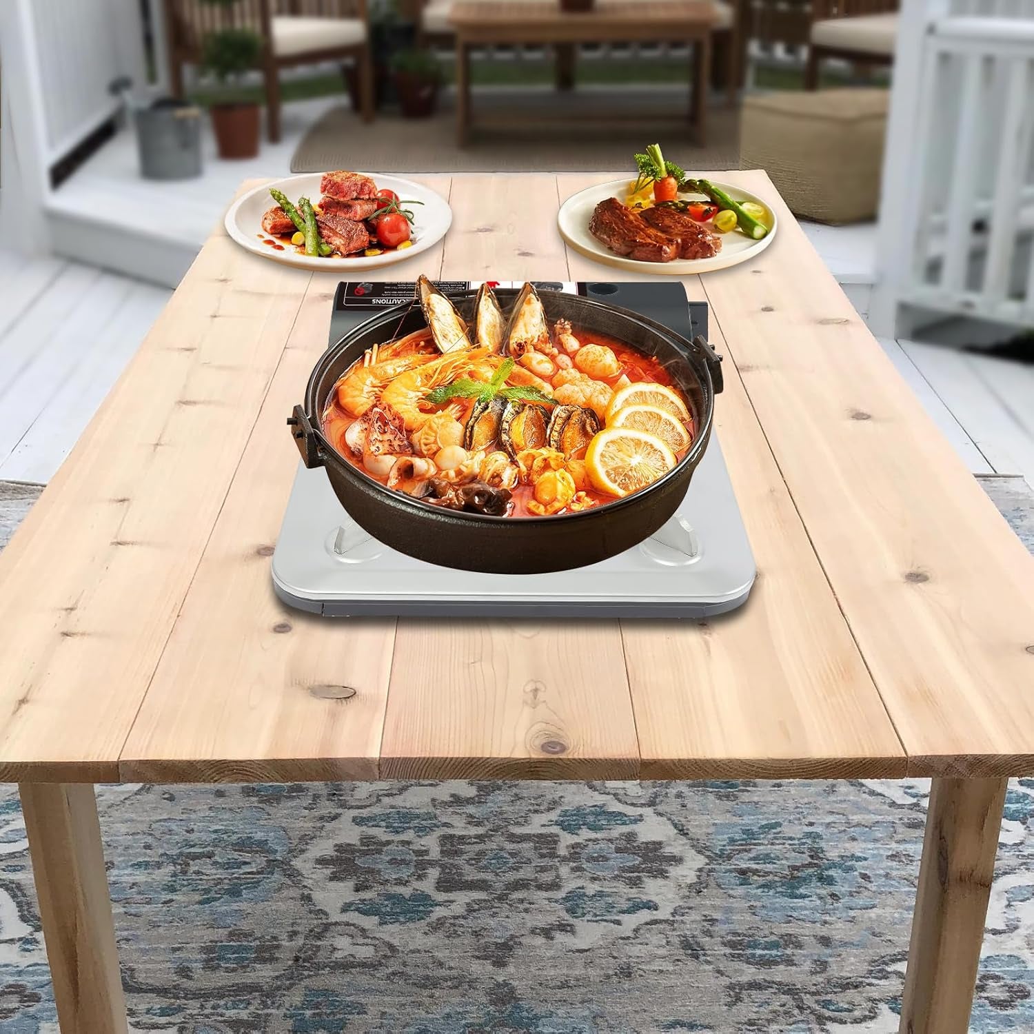 Butane Camping Stove, Portable Butane Burner, Single Burner Camp Stove with Carry Case for Emergencies, Outdoor Cooking, Gatherings, Backpacking, Safety Stop (Silver+Black)