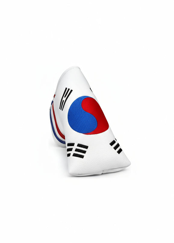 Montela Leather Golf Club Headcovers - White, South Korea Flag Pattern - Driver, Fairway Wood, Hybrid Covers for Titleist, Callaway, Taylormade