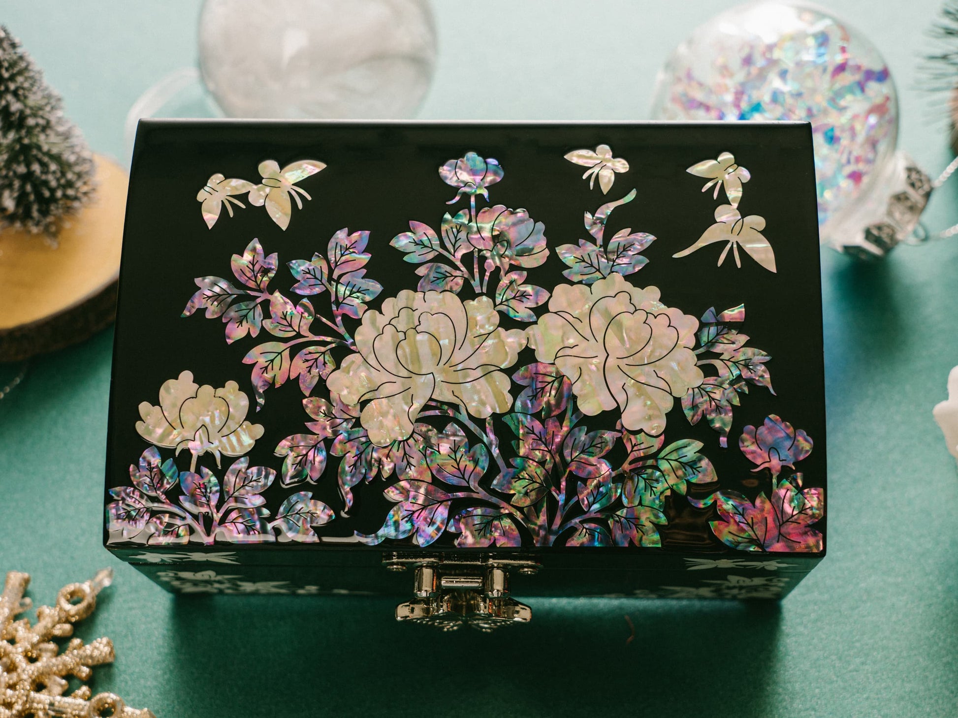 Korean Mother-Of-Pearl Jewelry Box by FEBRUARY MOUNTAIN – Gift for Mom, Wife, Sister, Friend, Christmas, Birthday, Stocking Stuffer