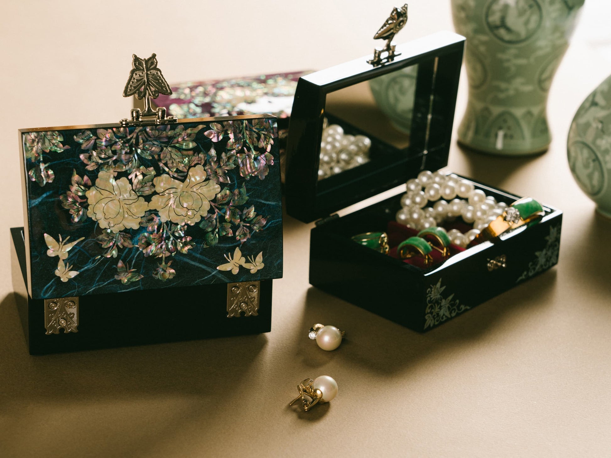 Korean Mother-Of-Pearl Jewelry Box by FEBRUARY MOUNTAIN – Gift for Mom, Wife, Sister, Friend, Christmas, Birthday, Stocking Stuffer