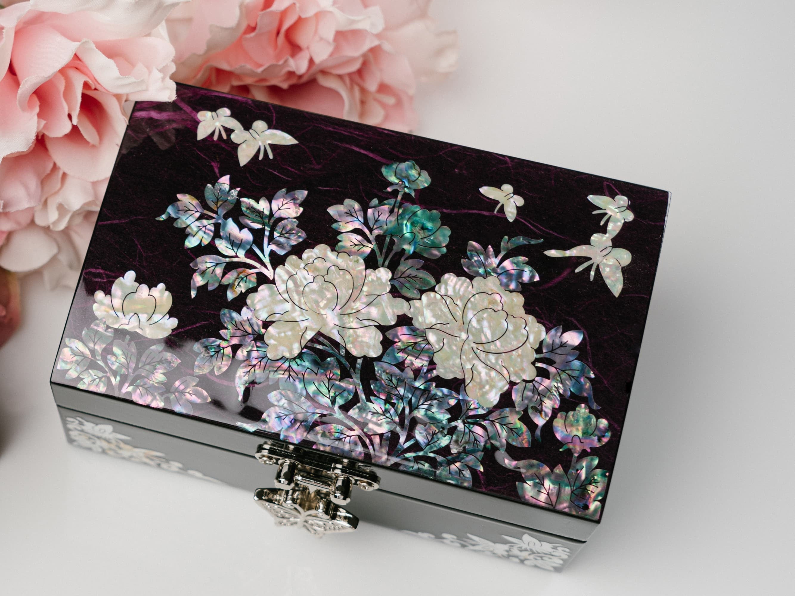 Korean Mother-Of-Pearl Jewelry Box by FEBRUARY MOUNTAIN – Gift for Mom, Wife, Sister, Friend, Christmas, Birthday, Stocking Stuffer