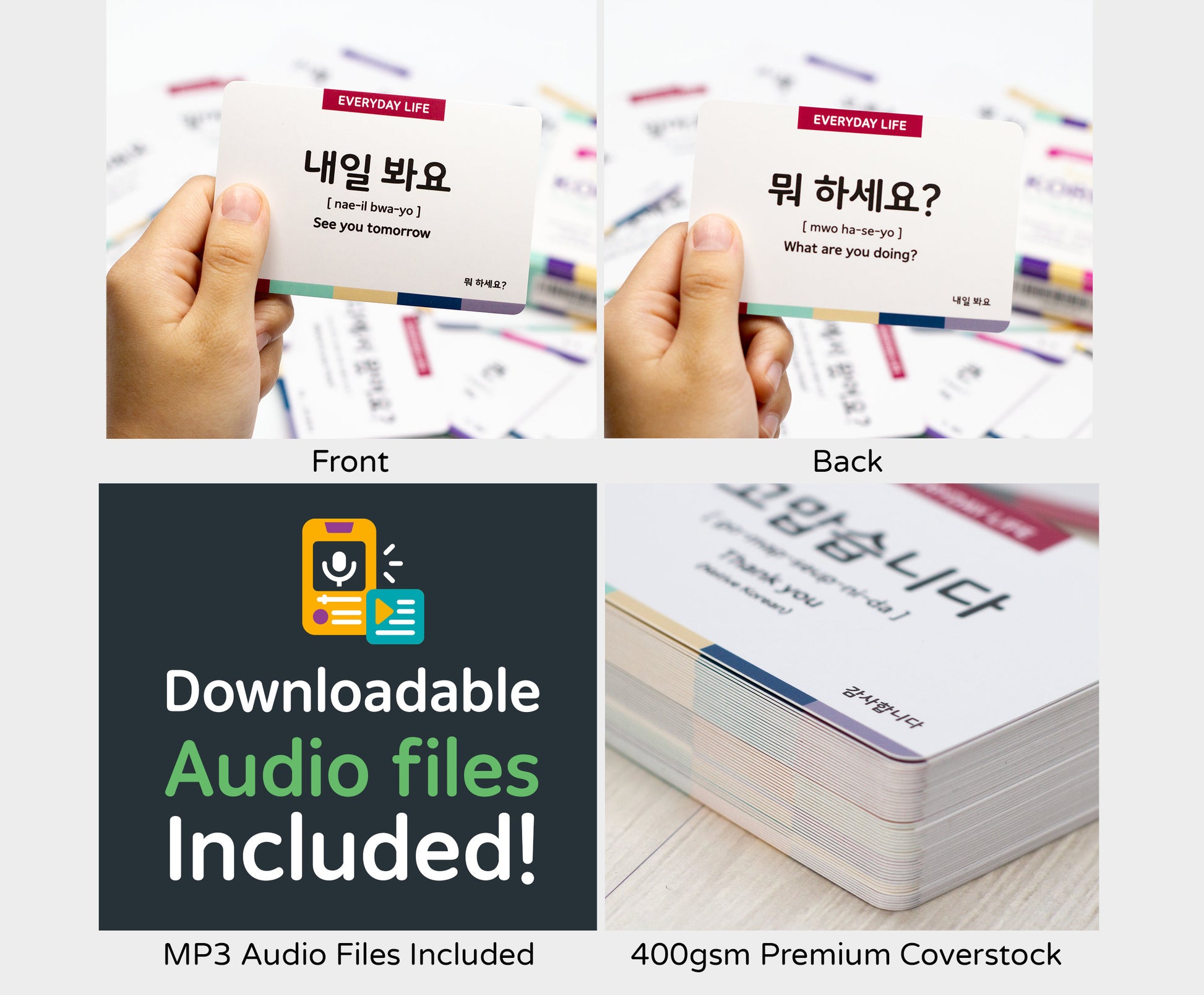 Korean Conversation Flashcards Gift Set: Essential Phrases + Slang--Printed