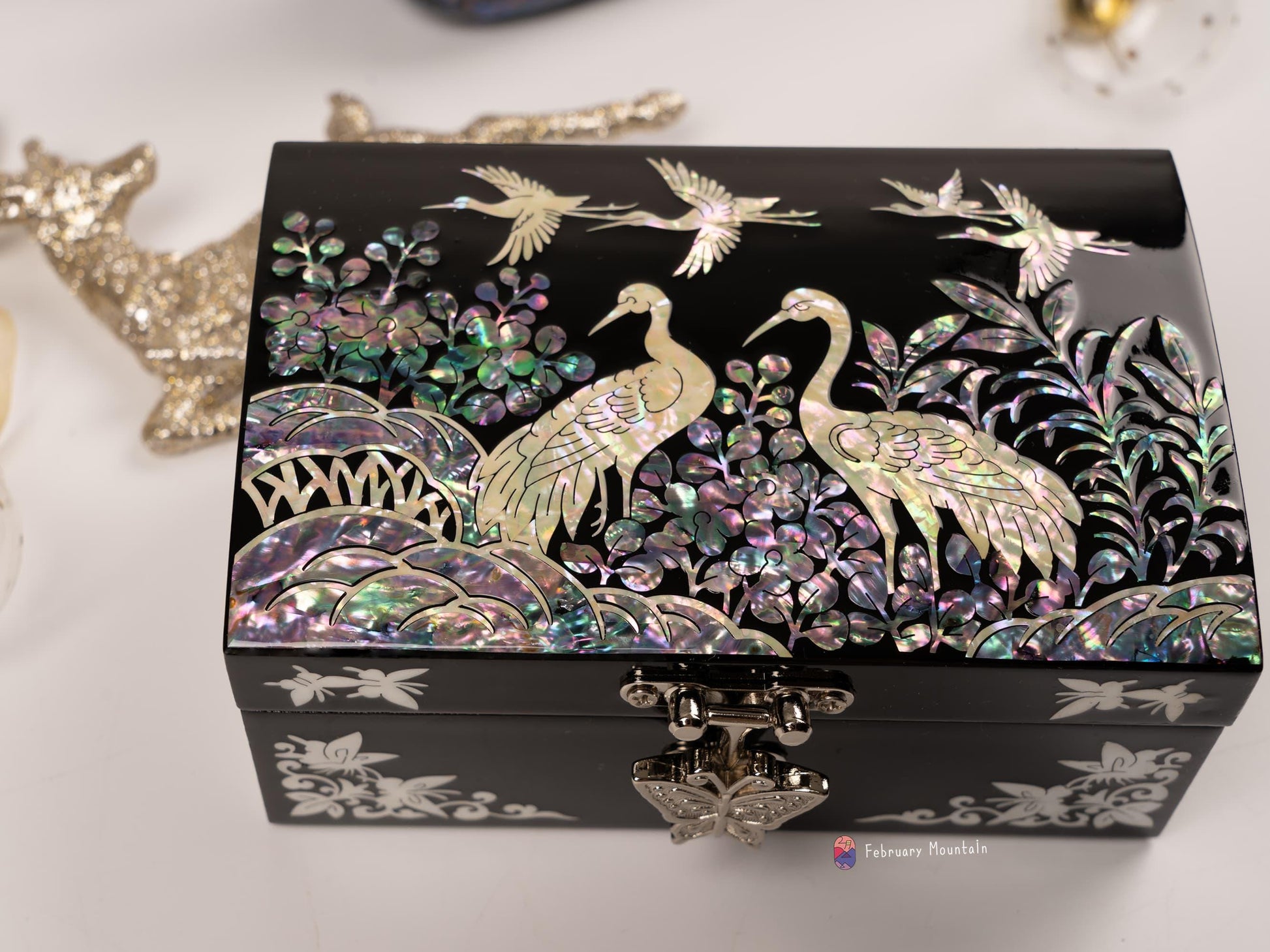 Korean Mother-Of-Pearl Jewelry Box by FEBRUARY MOUNTAIN – Gift for Mom, Wife, Sister, Friend, Christmas, Birthday, Stocking Stuffer