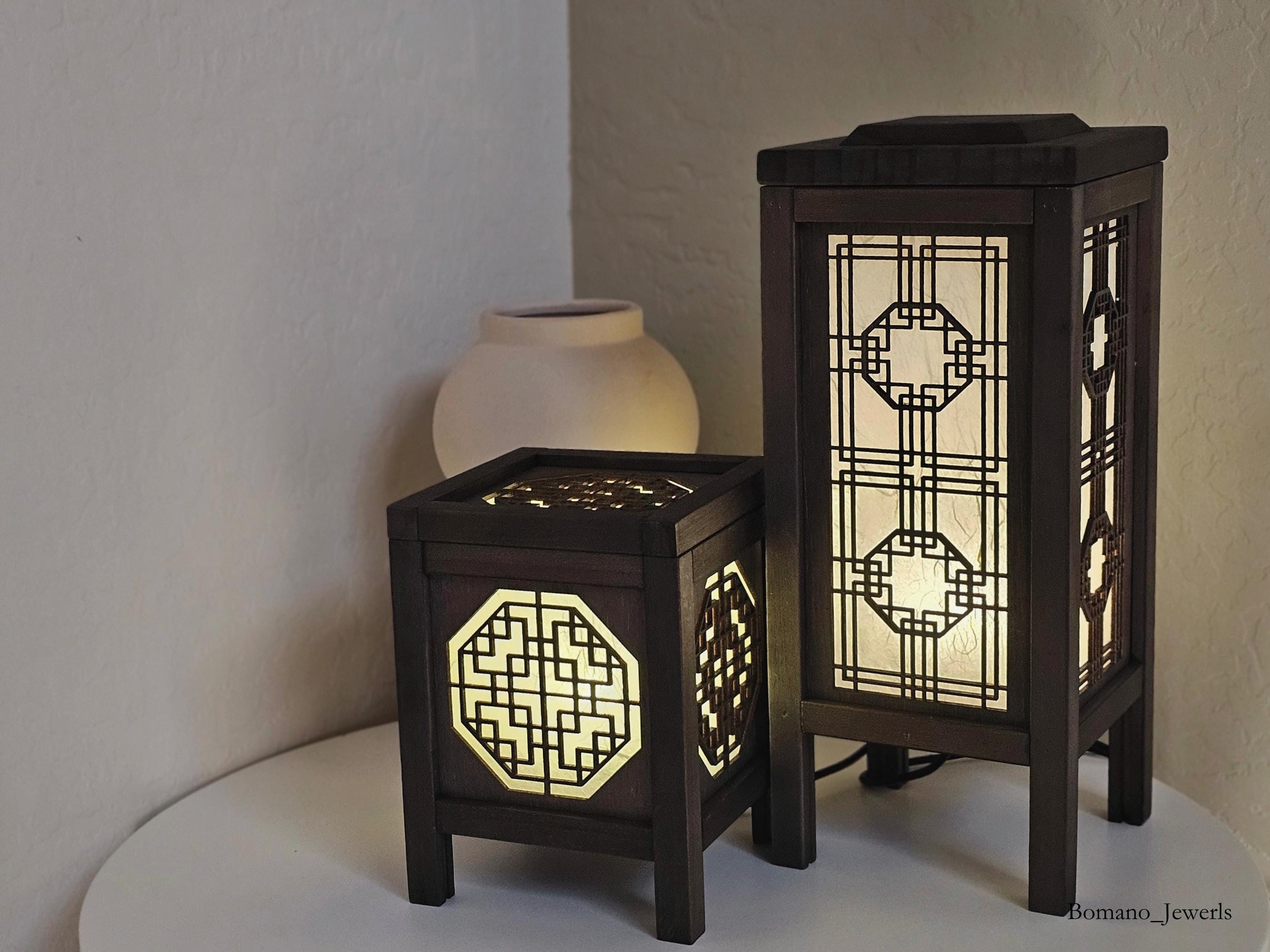 Handmade L Wooden Korean Crafted Room Hanji Shade Lantern Sconce | Home Decor Lighting, Bedroom Art Lamp, Nursery Light, Bedside Usb-Powered