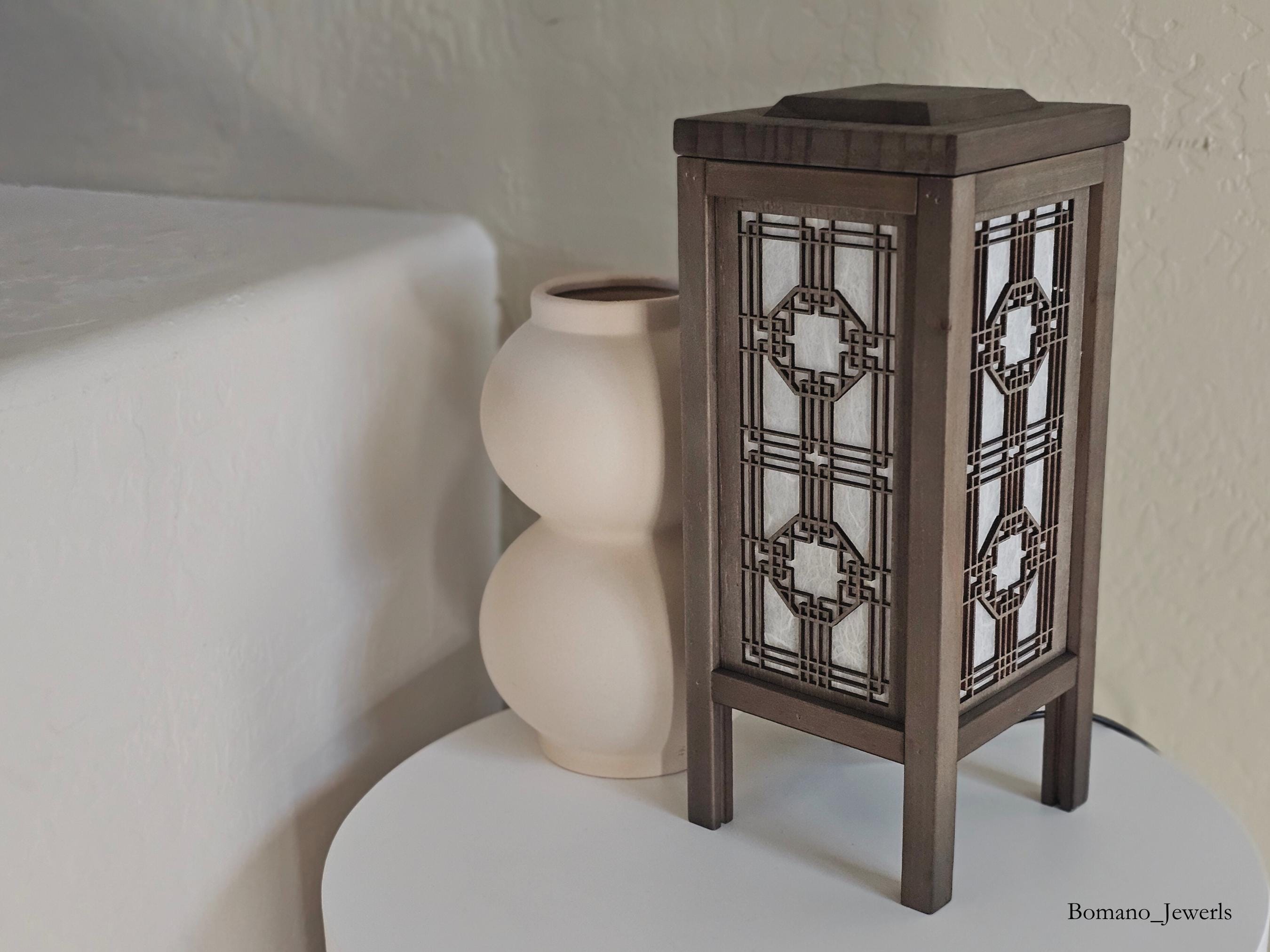 Handmade L Wooden Korean Crafted Room Hanji Shade Lantern Sconce | Home Decor Lighting, Bedroom Art Lamp, Nursery Light, Bedside Usb-Powered