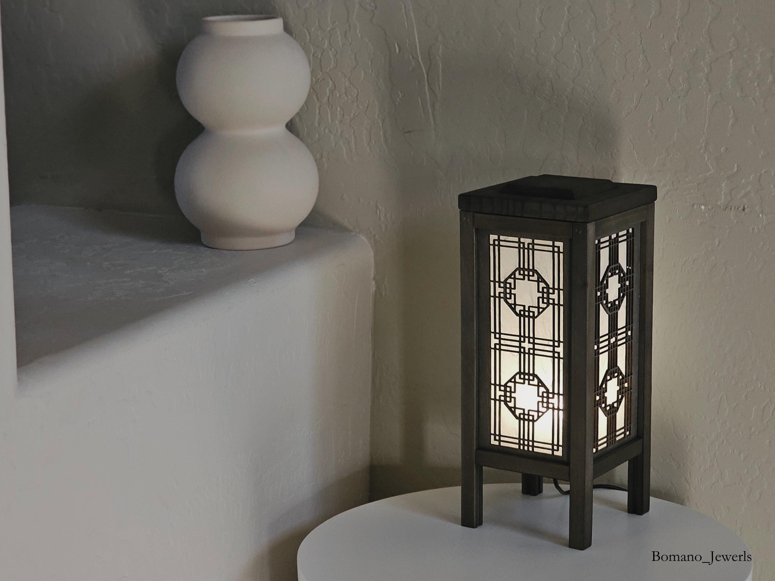 Handmade L Wooden Korean Crafted Room Hanji Shade Lantern Sconce | Home Decor Lighting, Bedroom Art Lamp, Nursery Light, Bedside Usb-Powered