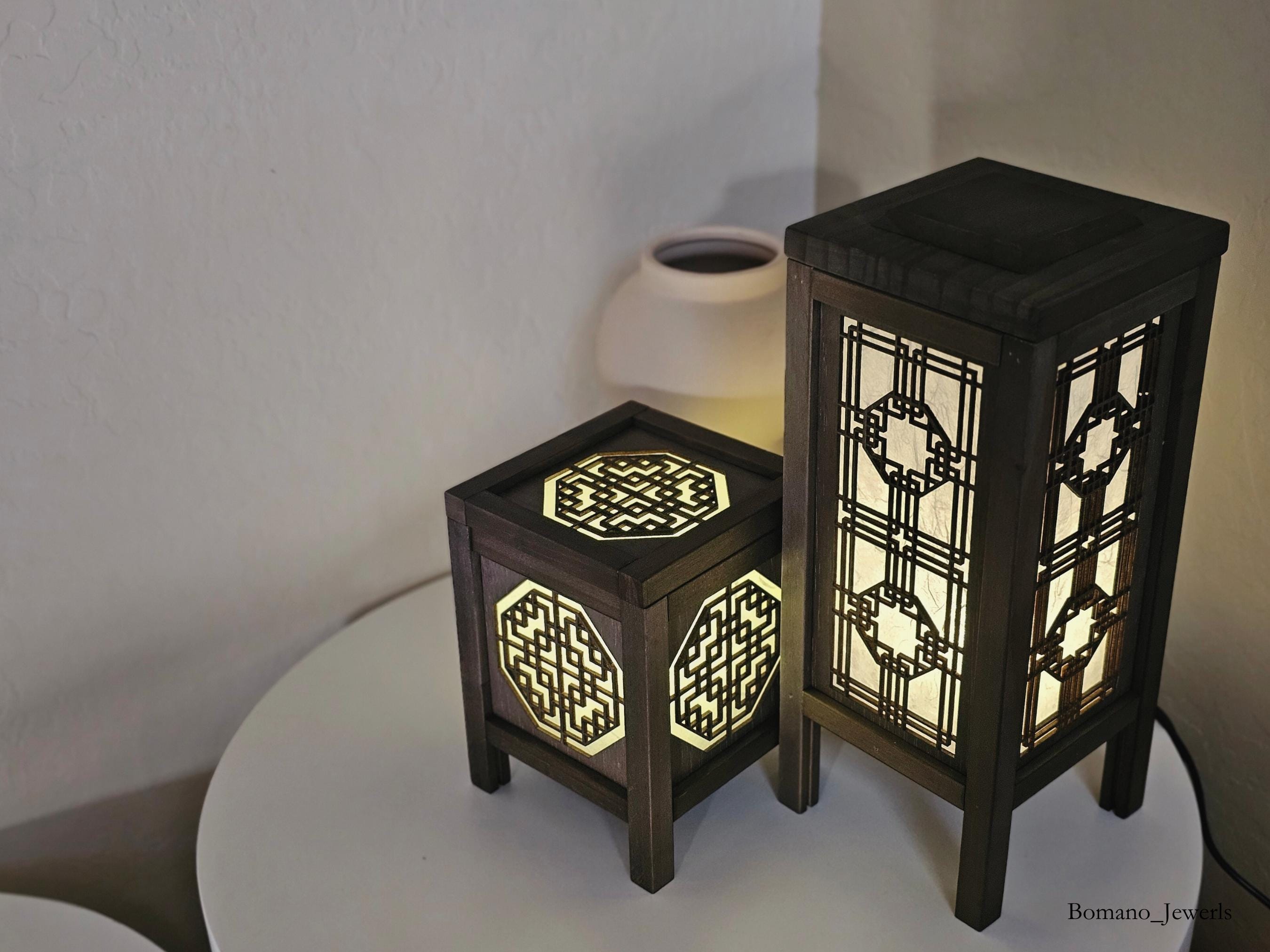 Handmade L Wooden Korean Crafted Room Hanji Shade Lantern Sconce | Home Decor Lighting, Bedroom Art Lamp, Nursery Light, Bedside Usb-Powered