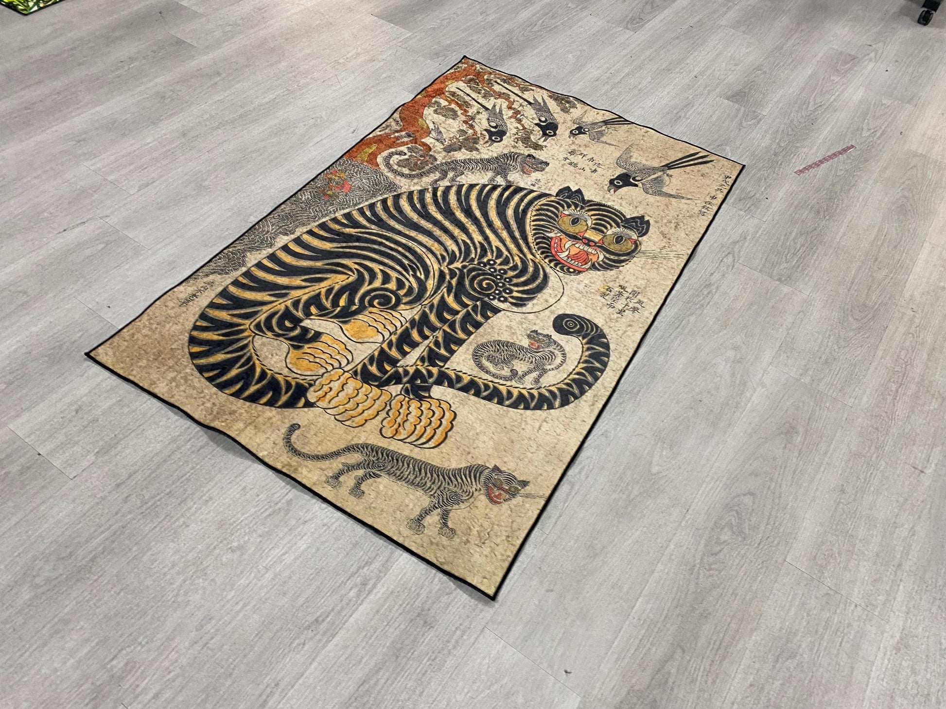 Korean Art, Asian Art, Korean Painting, Japanese Tiger Painting, Tiger Carpet, Eclectic Bedroom Decor, Tiger Area Rug, Housewarming Gift Rug
