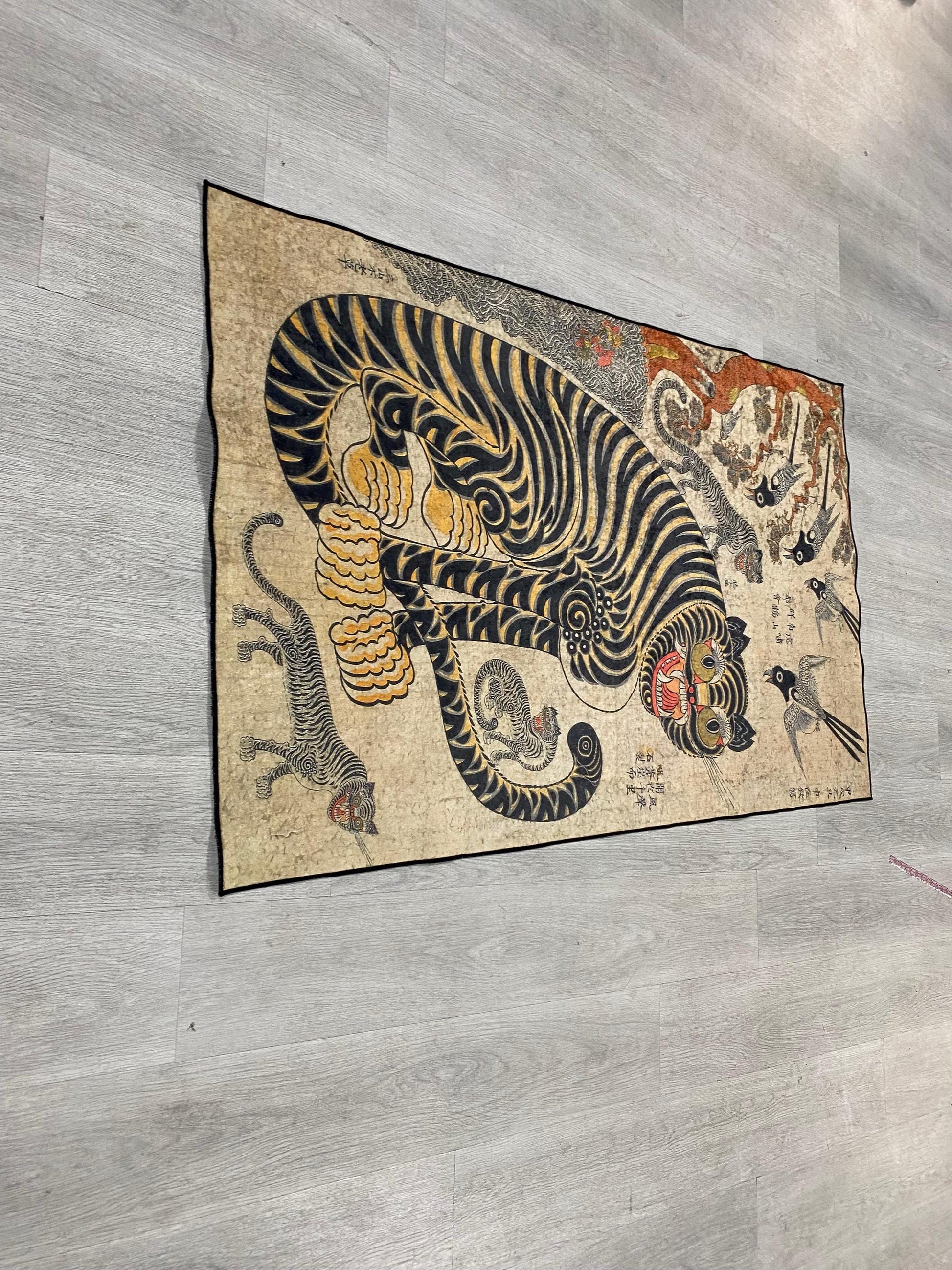 Korean Art, Asian Art, Korean Painting, Japanese Tiger Painting, Tiger Carpet, Eclectic Bedroom Decor, Tiger Area Rug, Housewarming Gift Rug